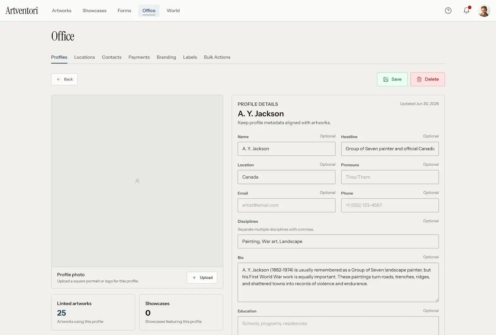 Artventori product view for Payments
