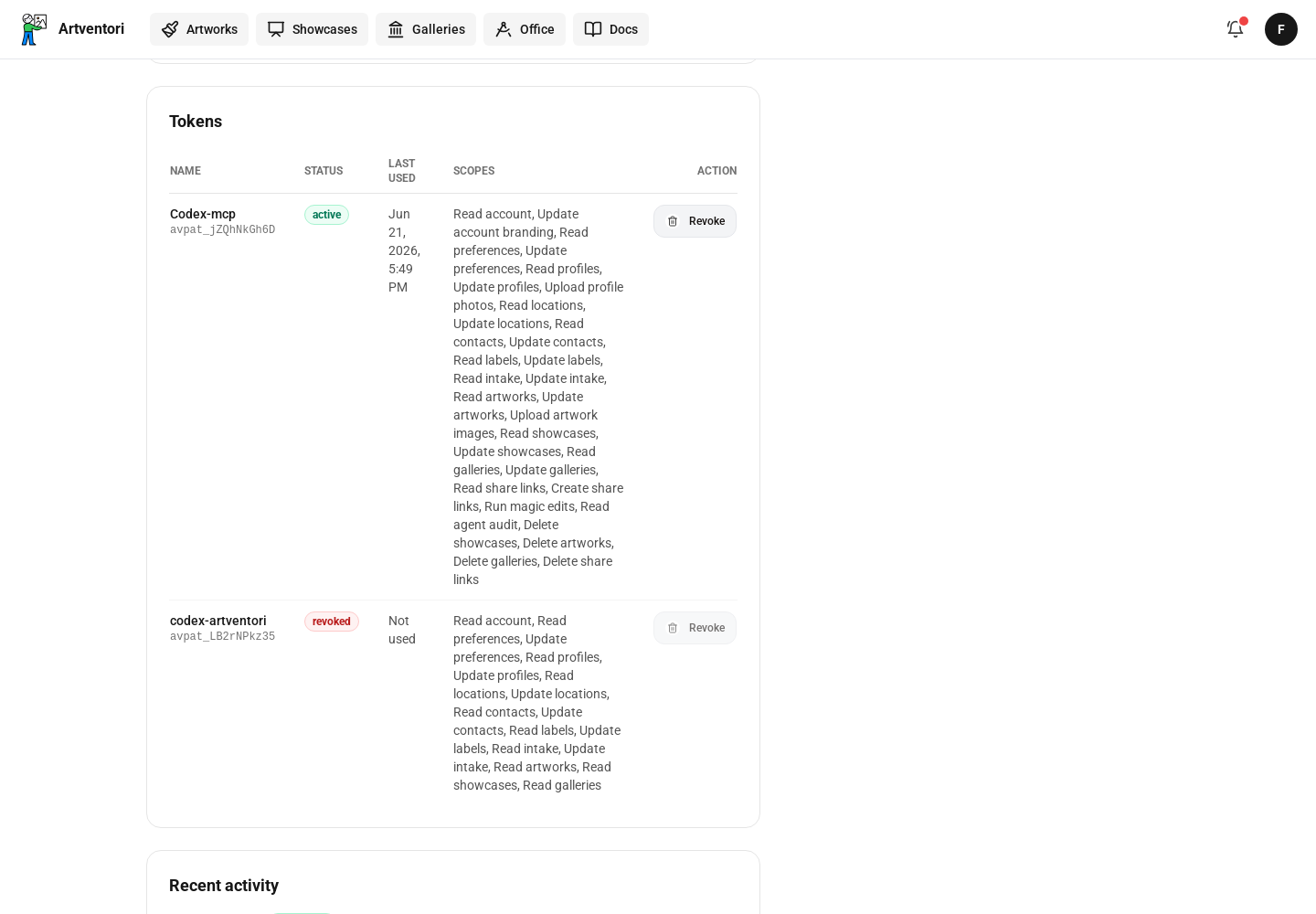 Artventori product view for Access and authentication